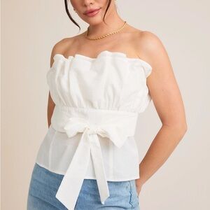 Gilli White Strapless Ruffled Tie Front Blouse